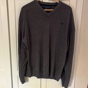 US Polo Assc. Preppy Gray V-neck Sweater